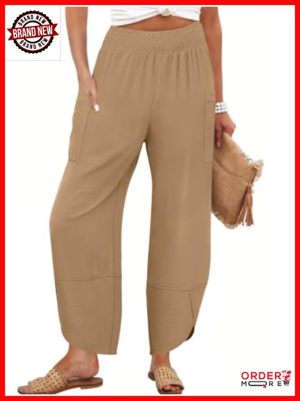 ANRABESS Womens Wide Leg Palazzo Capri Barrel Pants 100% Polyester